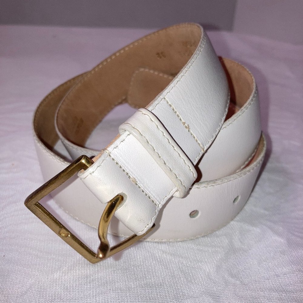 Harness House Leather Belt Women's Kipskin Saddle White Brass Buckle Rodeo